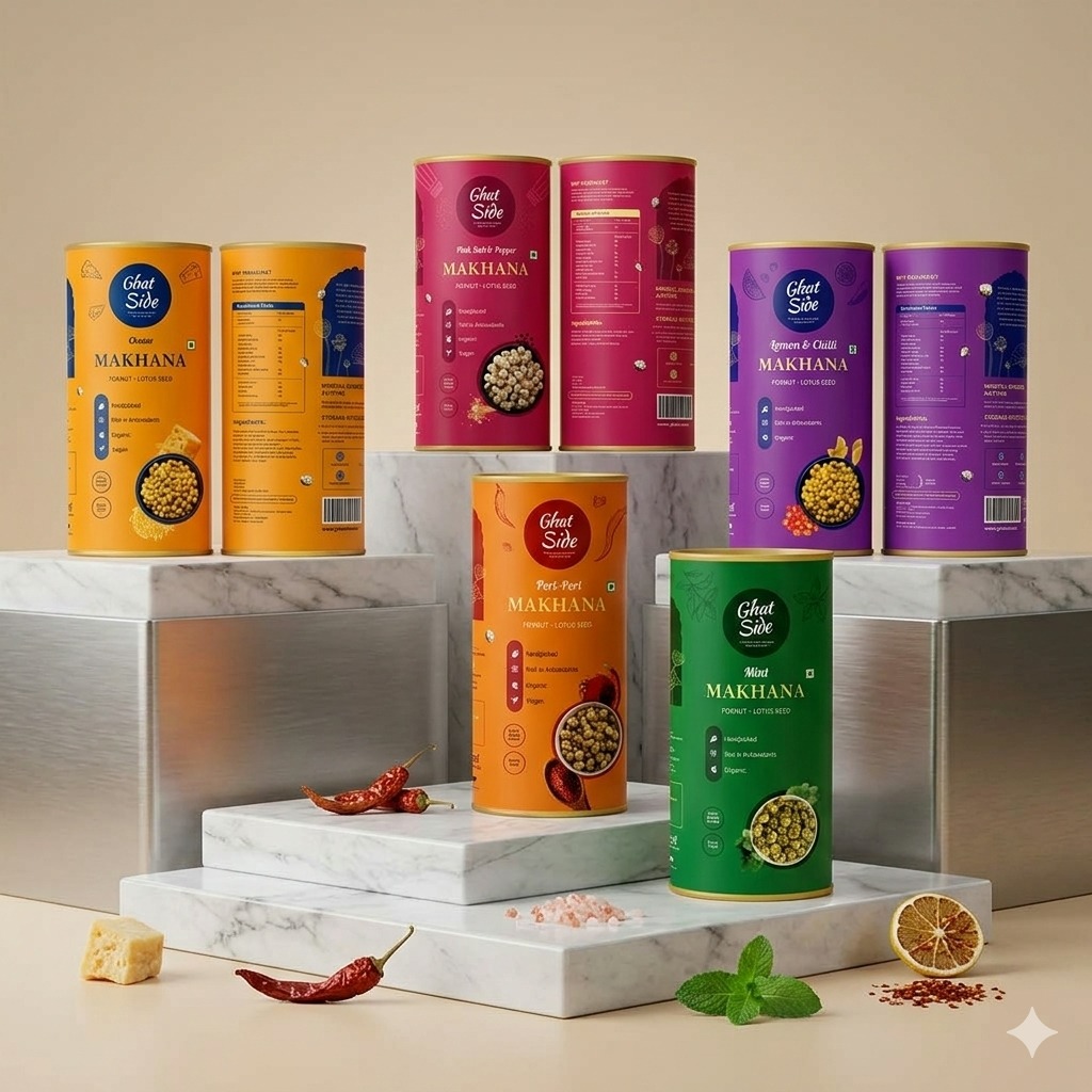 Ghatside flavoured makhana pouches and canisters